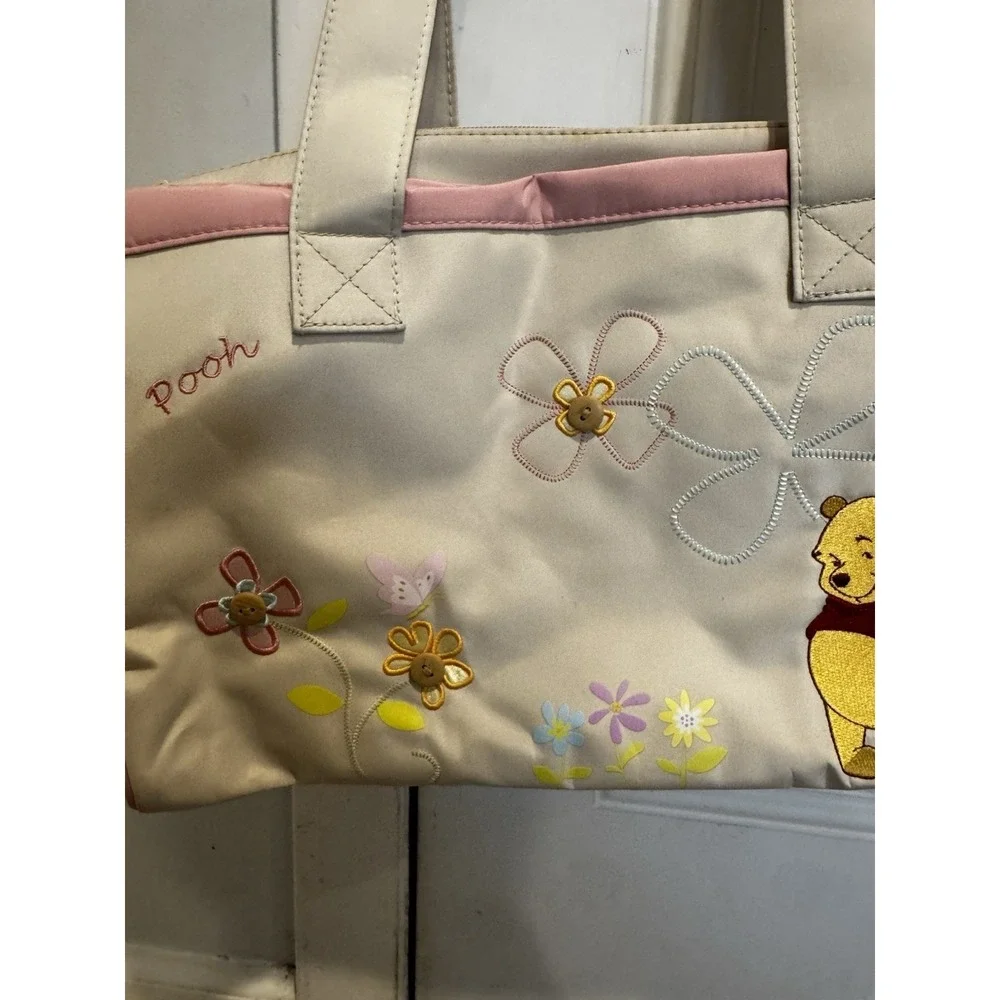 Vintage Winnie The Pooh Diaper Bag Tote Pink Beige Floral Embroidered NWOT Y2K